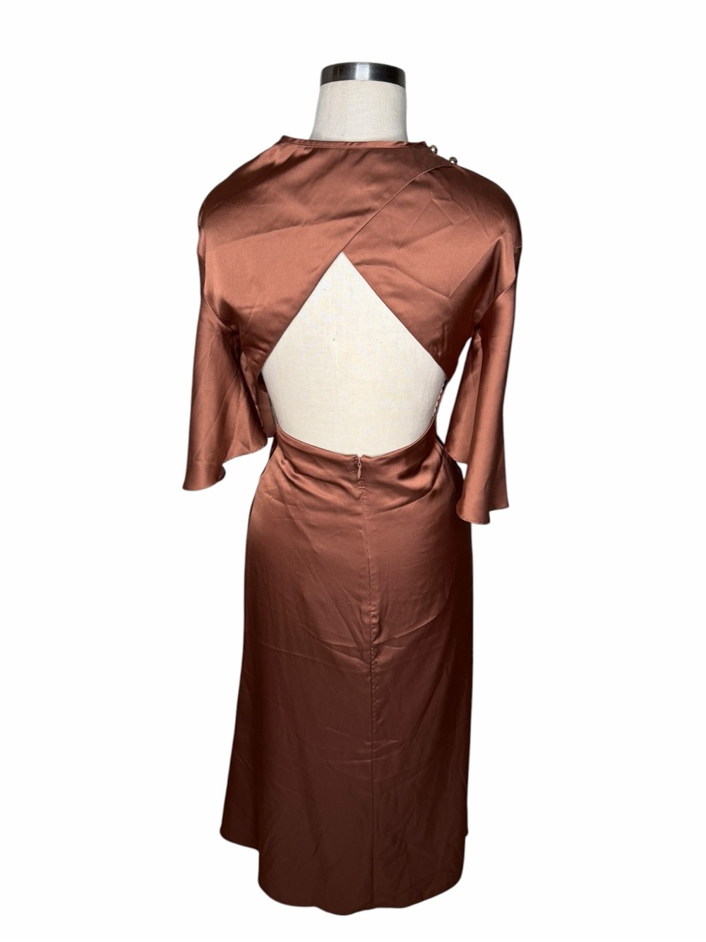 BHLDN Copper Satin Midi Dress Open Back Women's Size Small NWT Side Slit - Picture 6 of 11